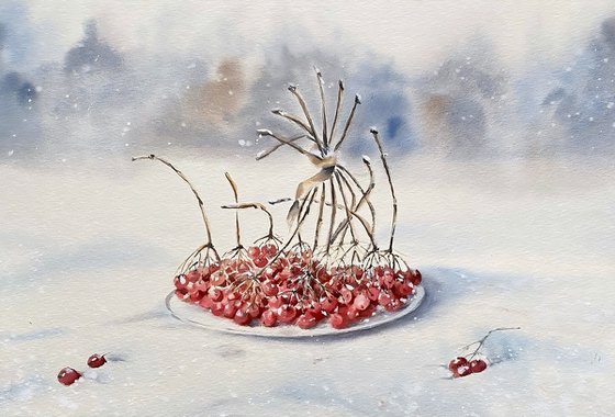 Viburnum frost, original watercolour painting