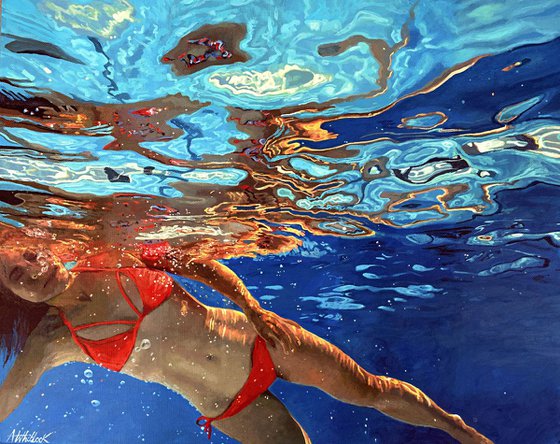 Surfacing - Swimming underwater painting