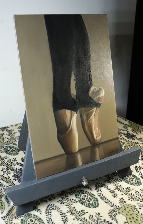 On Pointe, Figurative Oil Painting, Ballerina, Dance, Framed and Ready to Hang