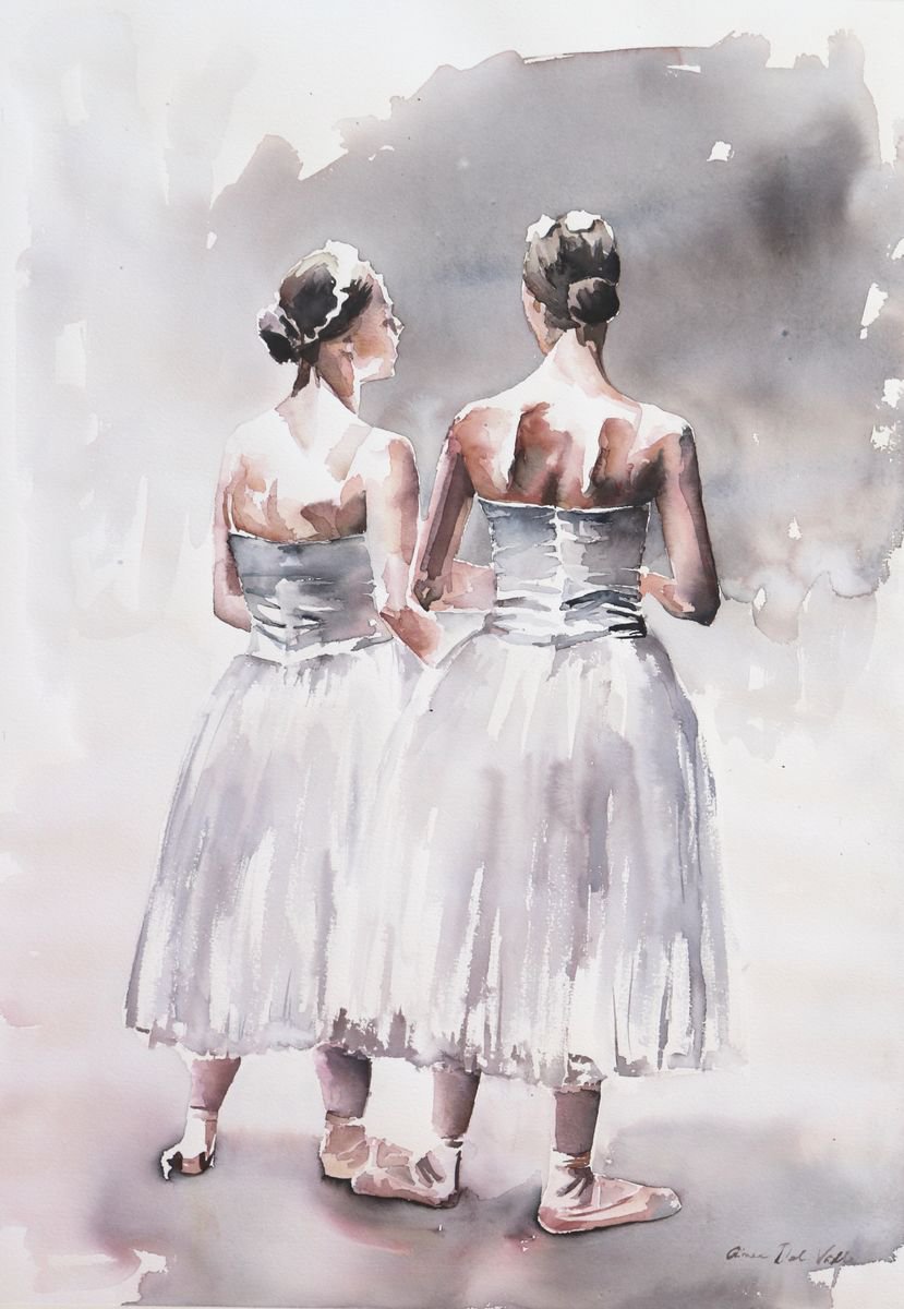 Ballerina’s in watercolour Before the show by Aimee Del Valle