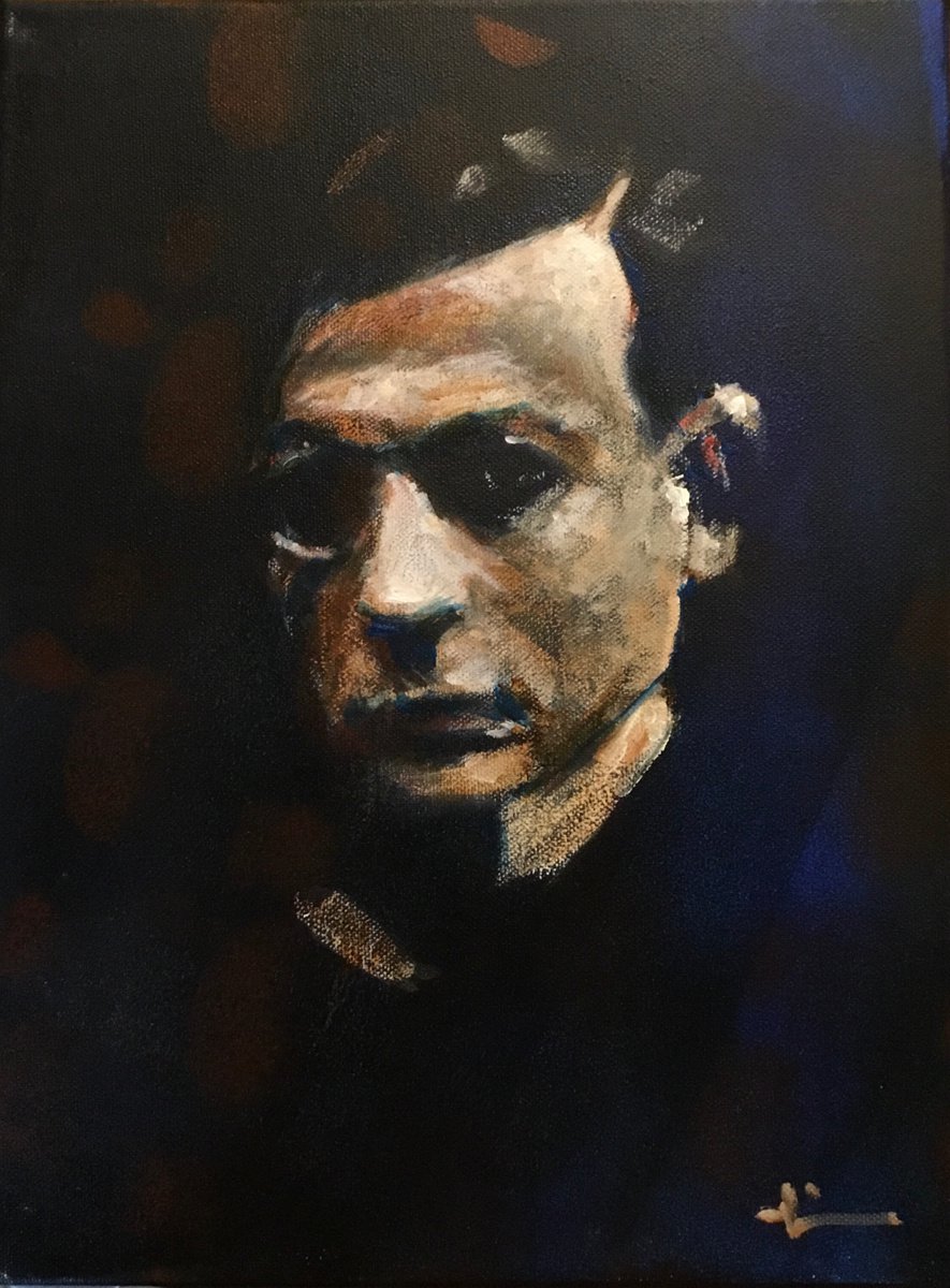 Expressive Portrait Acrylic Painting By Dominique Deve, 12 X 16, Portrait Of Tristan Tzara, Original Artwork
