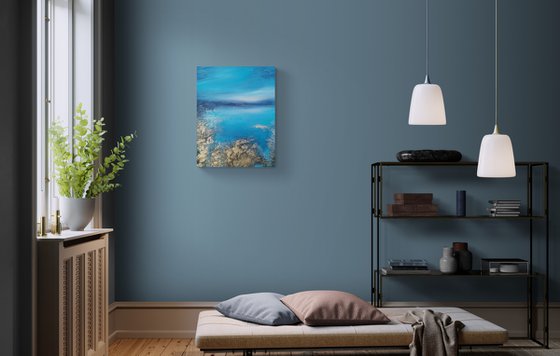 A XL large original modern semi-abstract painting "Blue Lagoon"