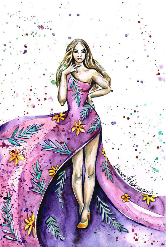 Lady in Purple Flowery Dress