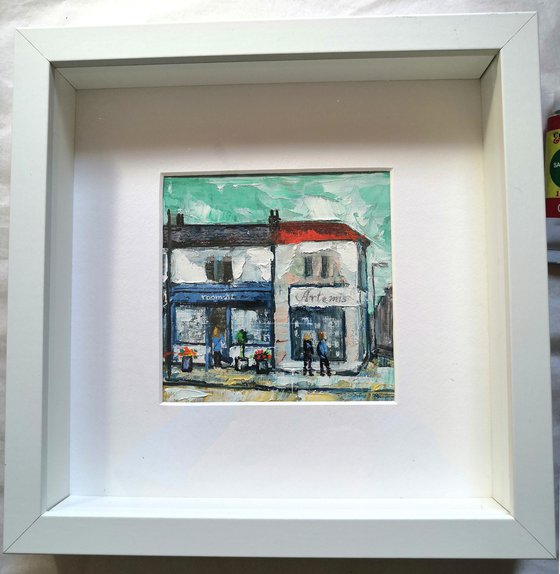 Two Art Shops on the Gloucester Road in Bristol. "Mini Bristol" series. Framed