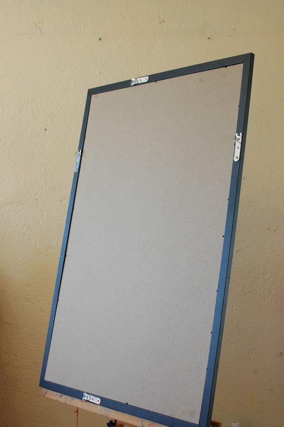 White pastel on black.