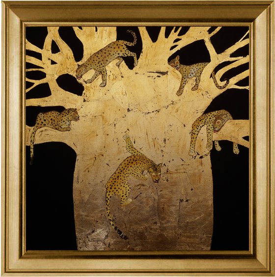 Leopards on a golden tree / Painting by Anastasia Balabina