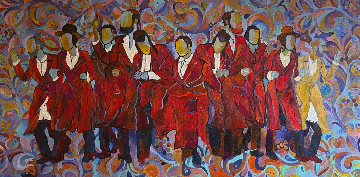 Organic Abstract Oil Painting By Tatiana Fedorovskaya, 79 X 39", Golden Lapserdak, Original Artwork