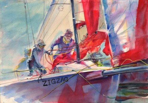 Zigzag of luck (yacht racing art for yachtsmen) by Irina Bibik-Chkolian