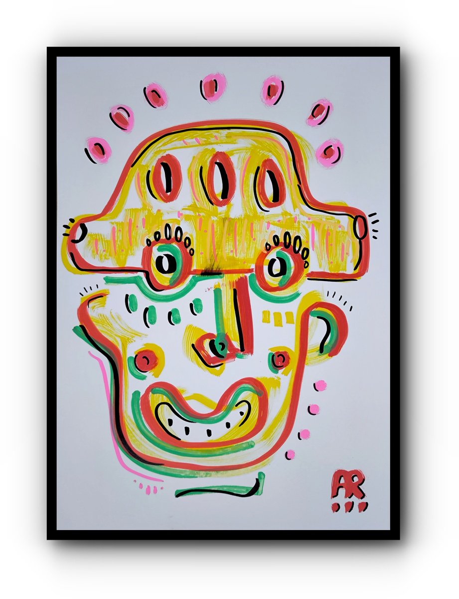 Expressive Portrait Drawing By Angel Rivas, 8 X 12, Car Man, Original Artwork