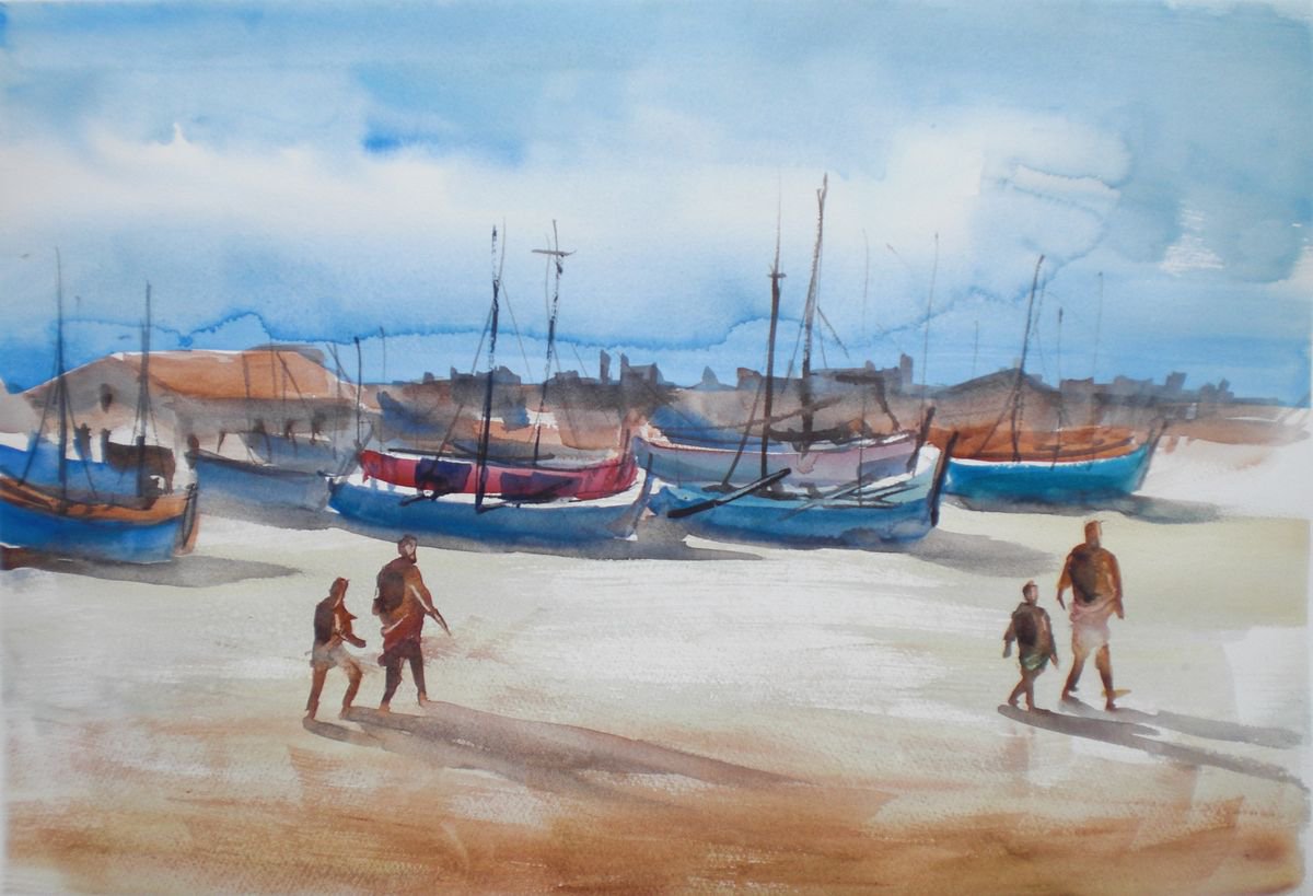 Expressive Landscape Watercolour By Giorgio Gosti, 19 X 13, Anakao Beach, Original Artwork