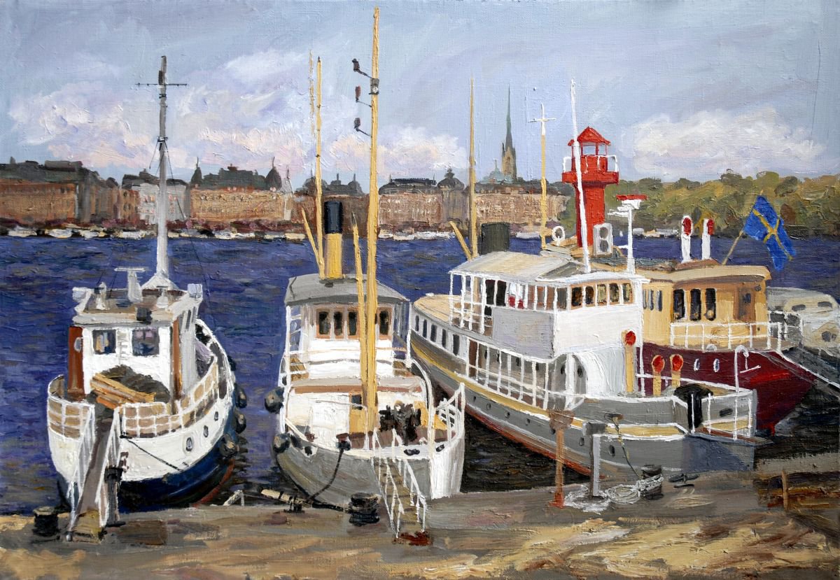 Boats at Stockholm harbor by Sergej Karetnikov