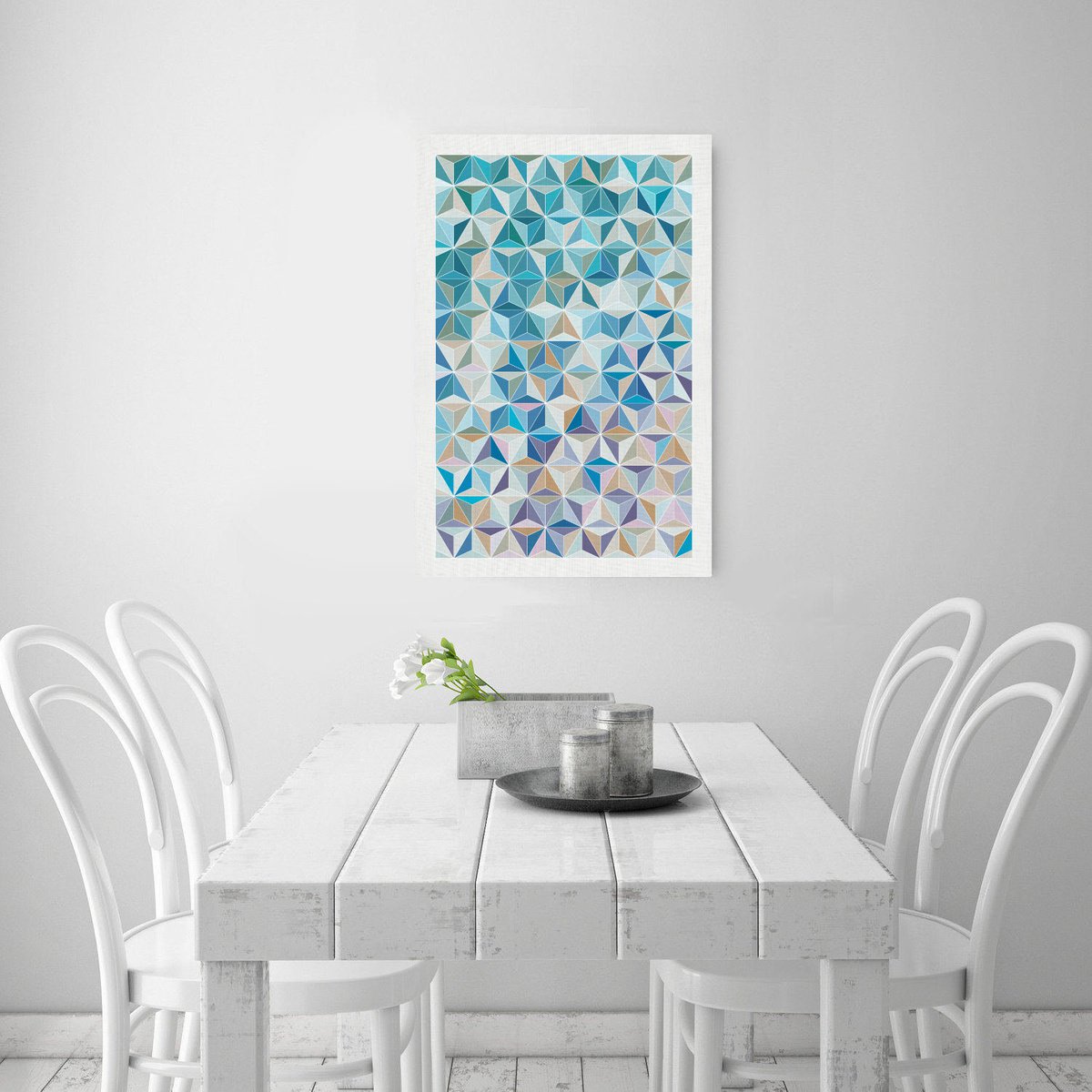 Geometric Abstract Giclee Print By Jennifer Bell, 24 X 36, Geo Star Cubes Blue Print, Original Artwork