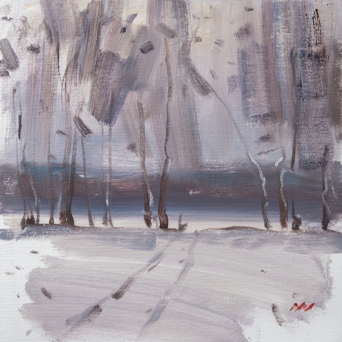 Impressionistic Landscape Oil Painting By Vasyl Moldavchuk, 10 X 10", Winter Landscape, Original Artwork