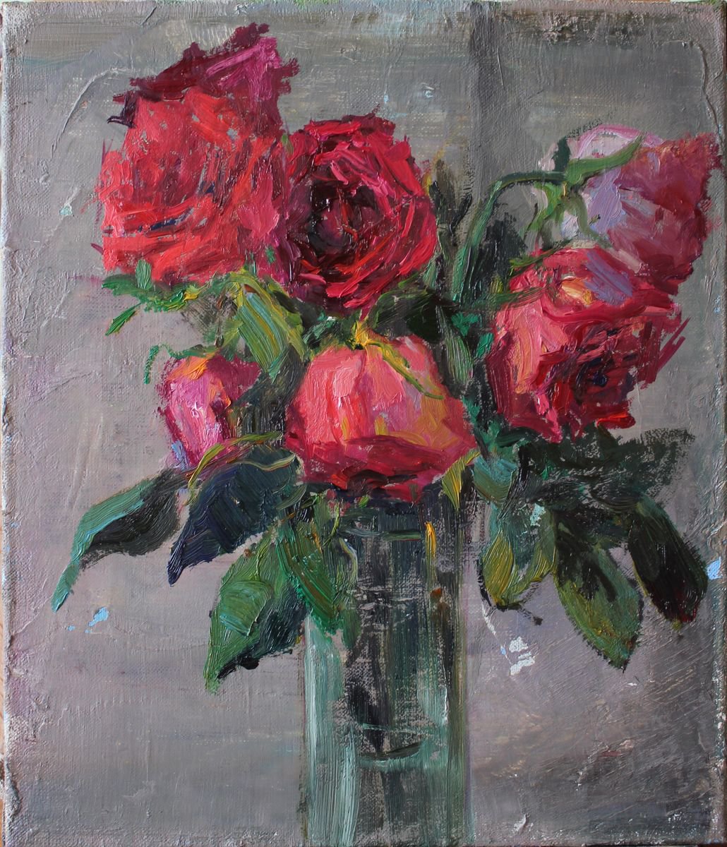 Roses on a gray background. by Aleksandra Kodentceva