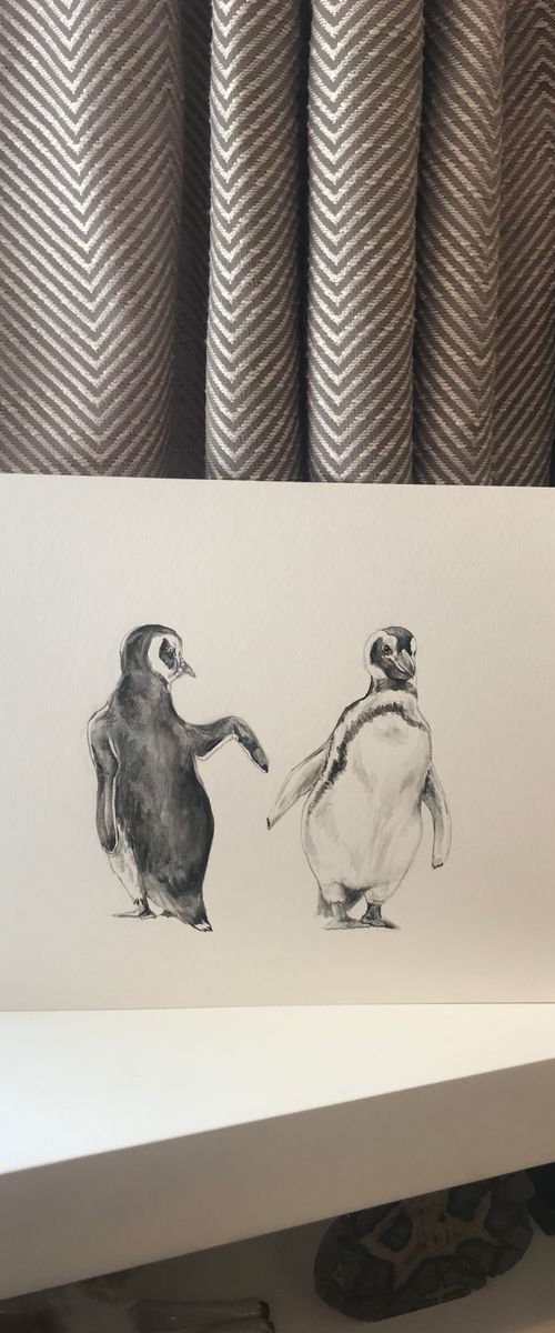Penguins Watercolor by Lauren Rogoff