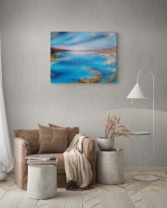 A XL large beautiful modern semi-abstract  seascape painting "Illusion"