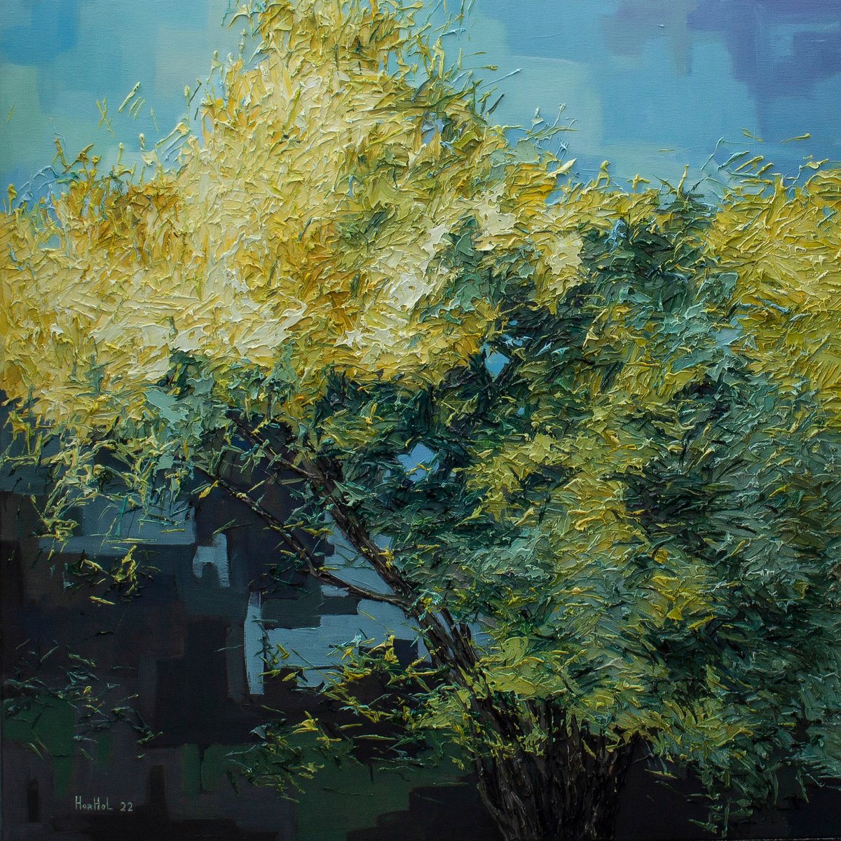 Impressionistic Landscape Oil Painting By Olena Horhol, 31 X 31", Spring (17), Original Artwork