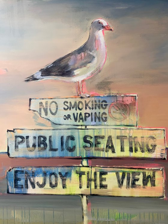 XXL Super Big Painting - "ENJOY THE VIEW" - Pop Art - Seascape - California - Bird - Seagull