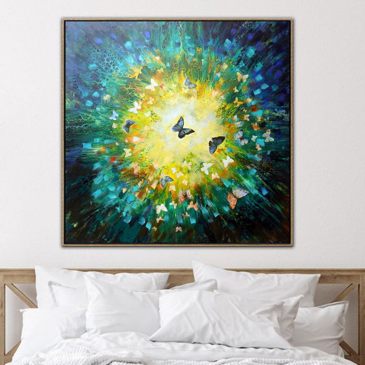 Surrealistic Abstract Painting By Areti Ampi, 31 X 31, Between The Sunbeams, Original Artwork