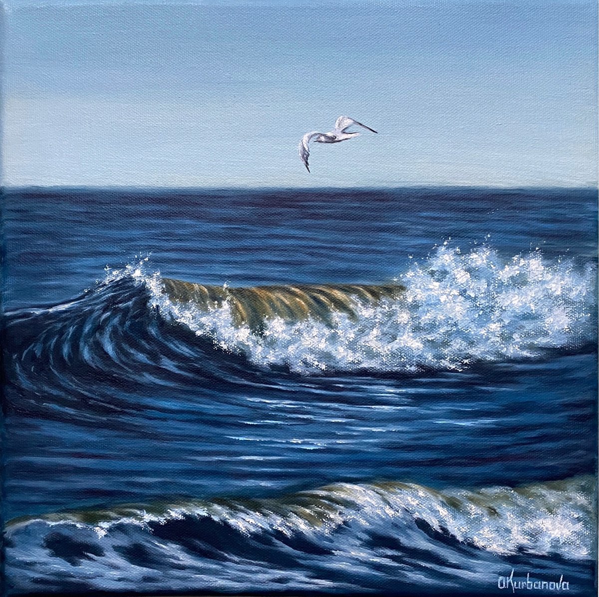 Photorealistic Oil Painting , Ocean Waves By Olga Kurbanova, 12 X 12, Artwork For Sale On Artfinder