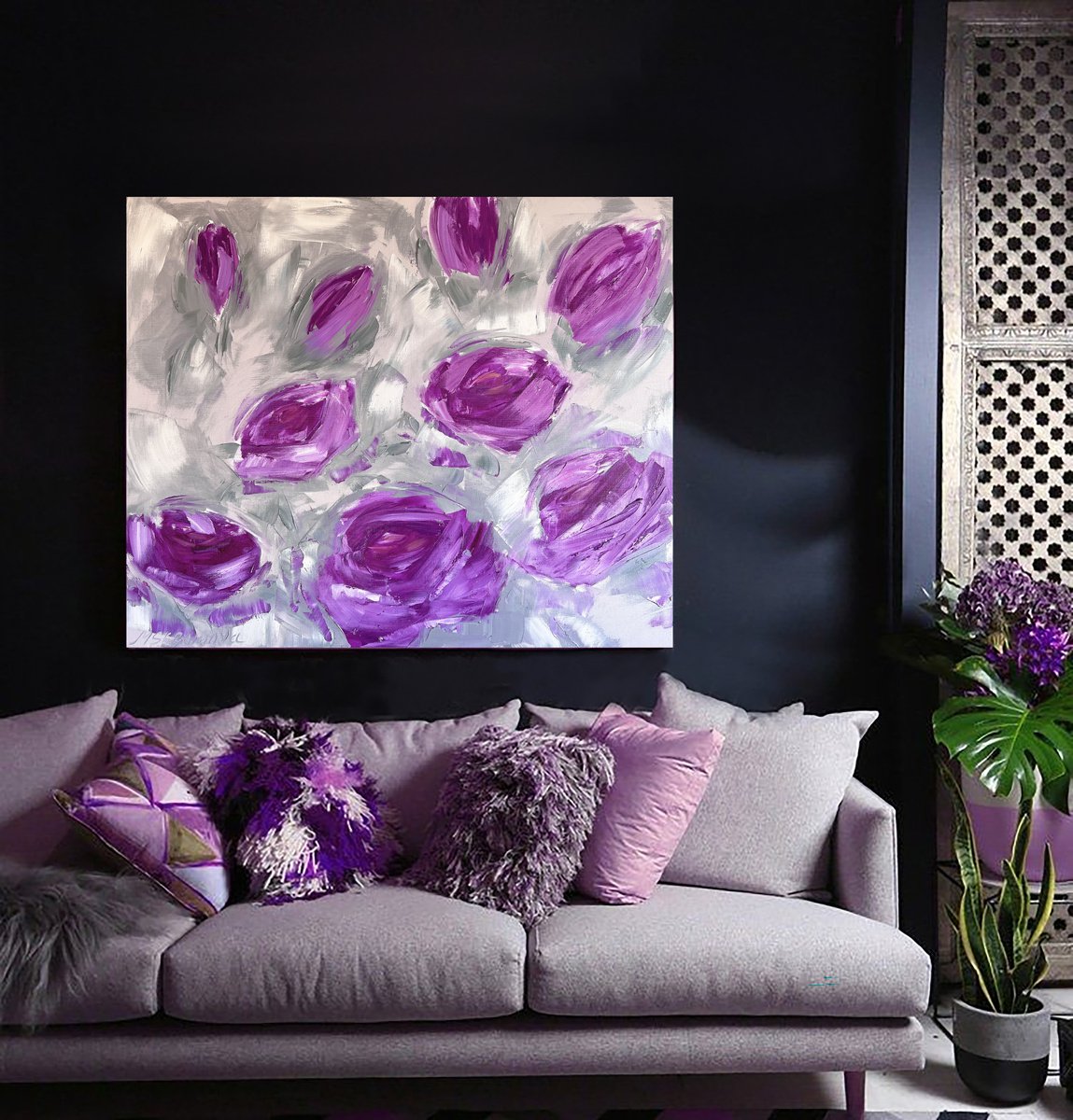 Violet mix - large roses, rough, abstract flowers ?L. by Marina Skromova
