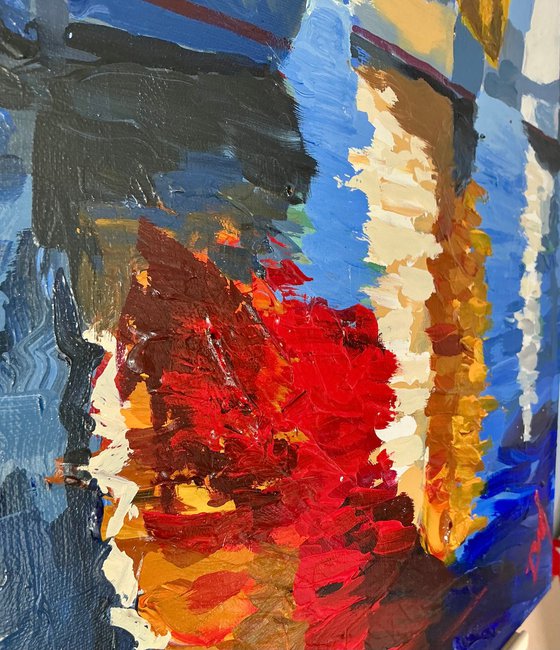Sailing Hues in Crimson, Gold and white