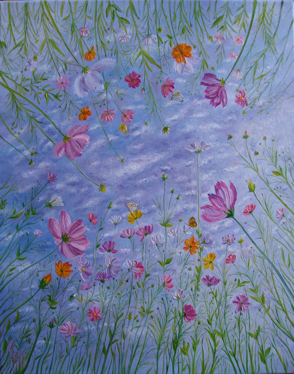 Impressionistic Botanical Oil Painting By Olga Knezevic, 16 X 20", Summer Day, Original Artwork