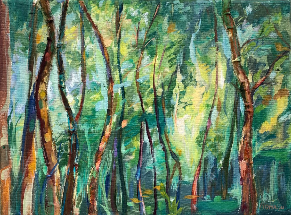 Impressionistic Landscape Oil Painting By Momalyu, 16 X 12", In The Silence Of The Forest, Original Artwork
