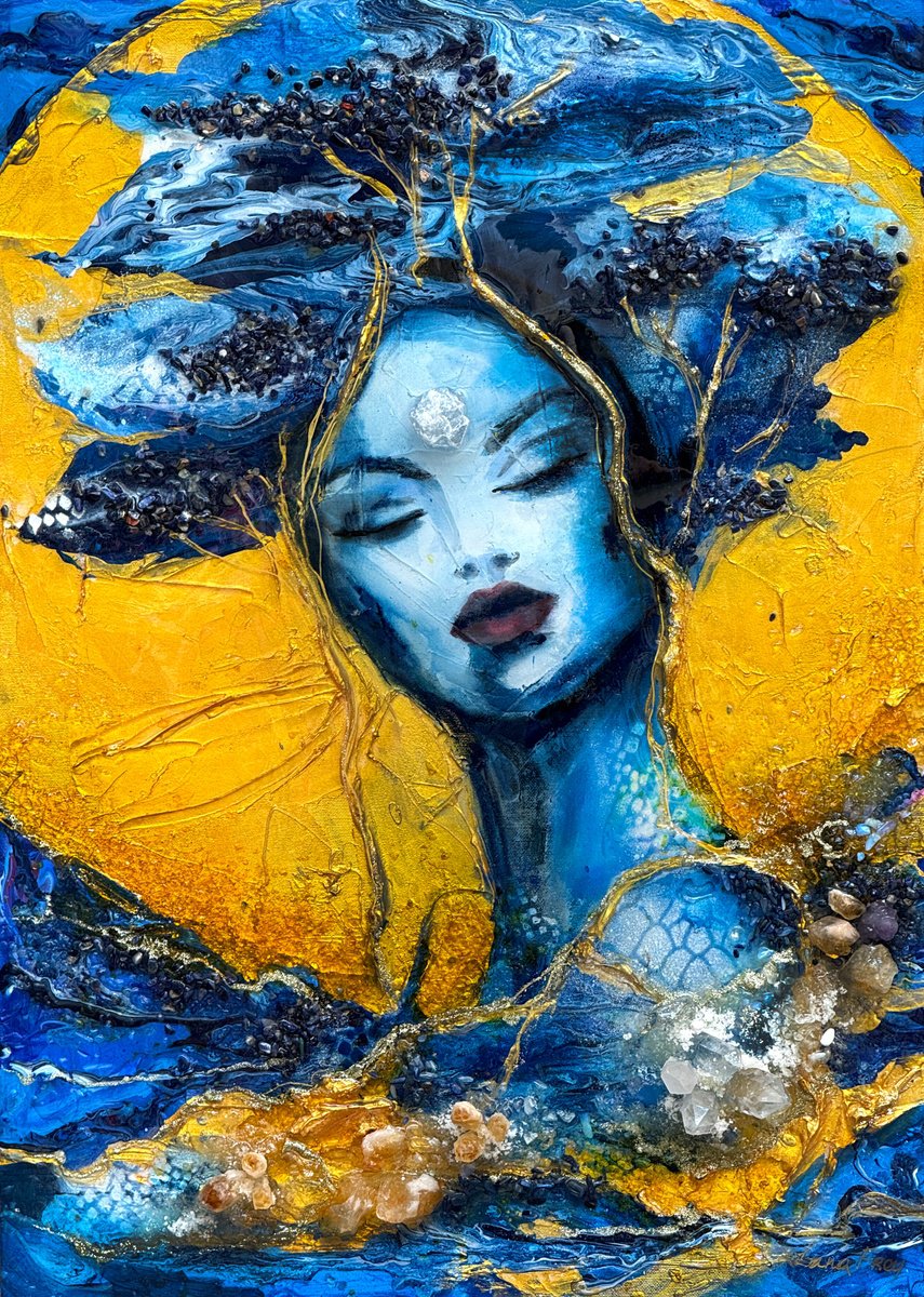 Expressive Portrait Painting By Lana Frey, 20 X 28", Breath Of Jade, Original Artwork