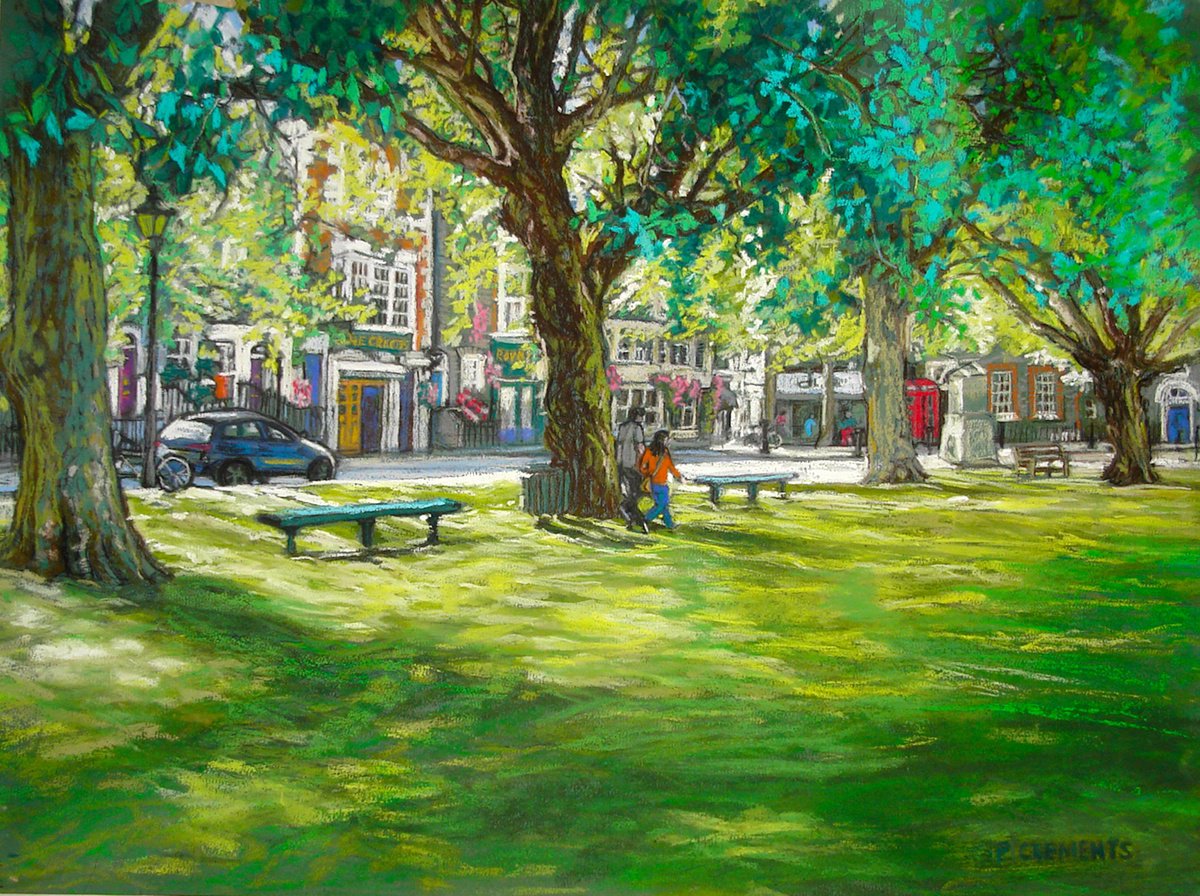 Impressionistic Landscape Giclee Print By Patricia Clements, 24 X 19", Richmond Green In Spring, Original Artwork