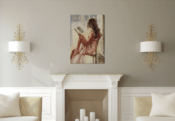 " WINDOW WITH BOOK LOVER GIRL "