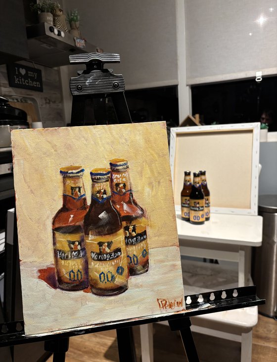 Three Brown Bottles