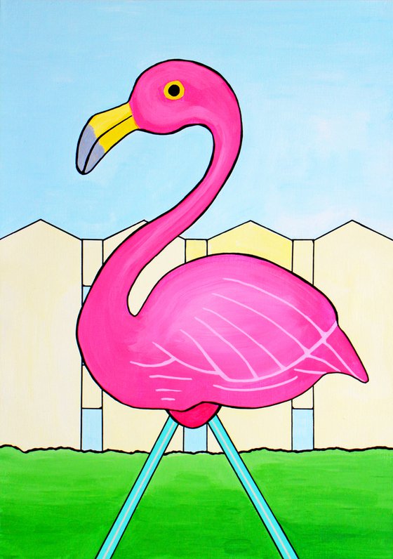 Pink Flamingo Pop Art Painting on Unframed A3 Paper