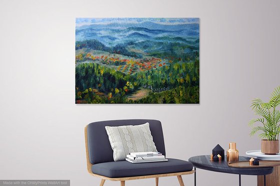 Fall mountain oil painting, Slovak mountains, Autumn forest artwork