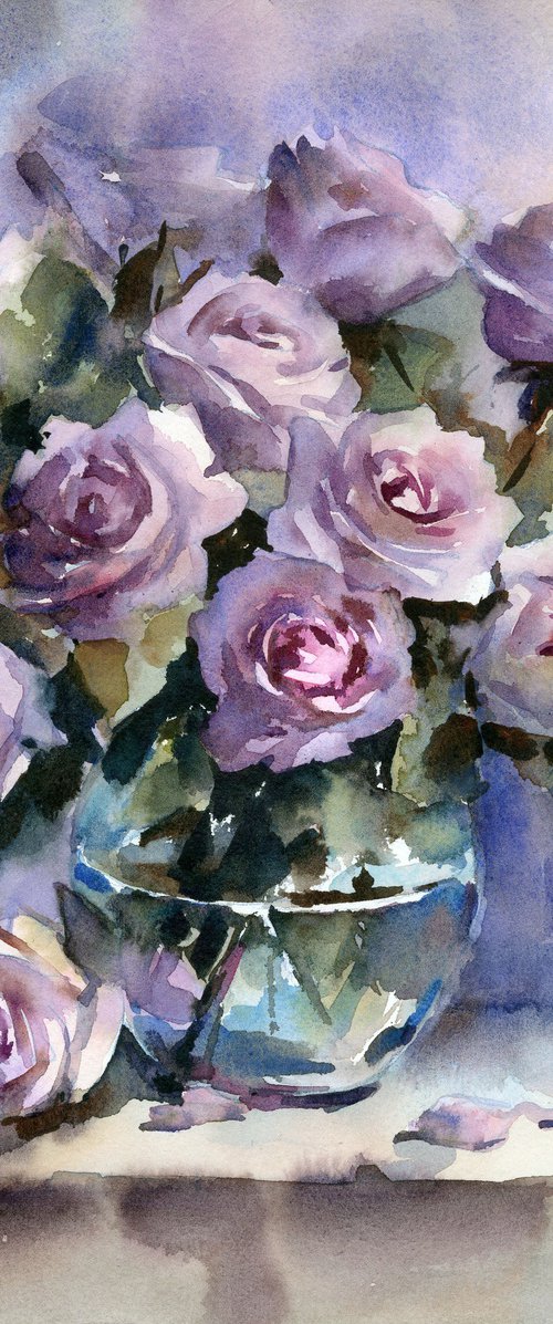 Lilac roses in glass, Novalis variety by Yulia Evsyukova