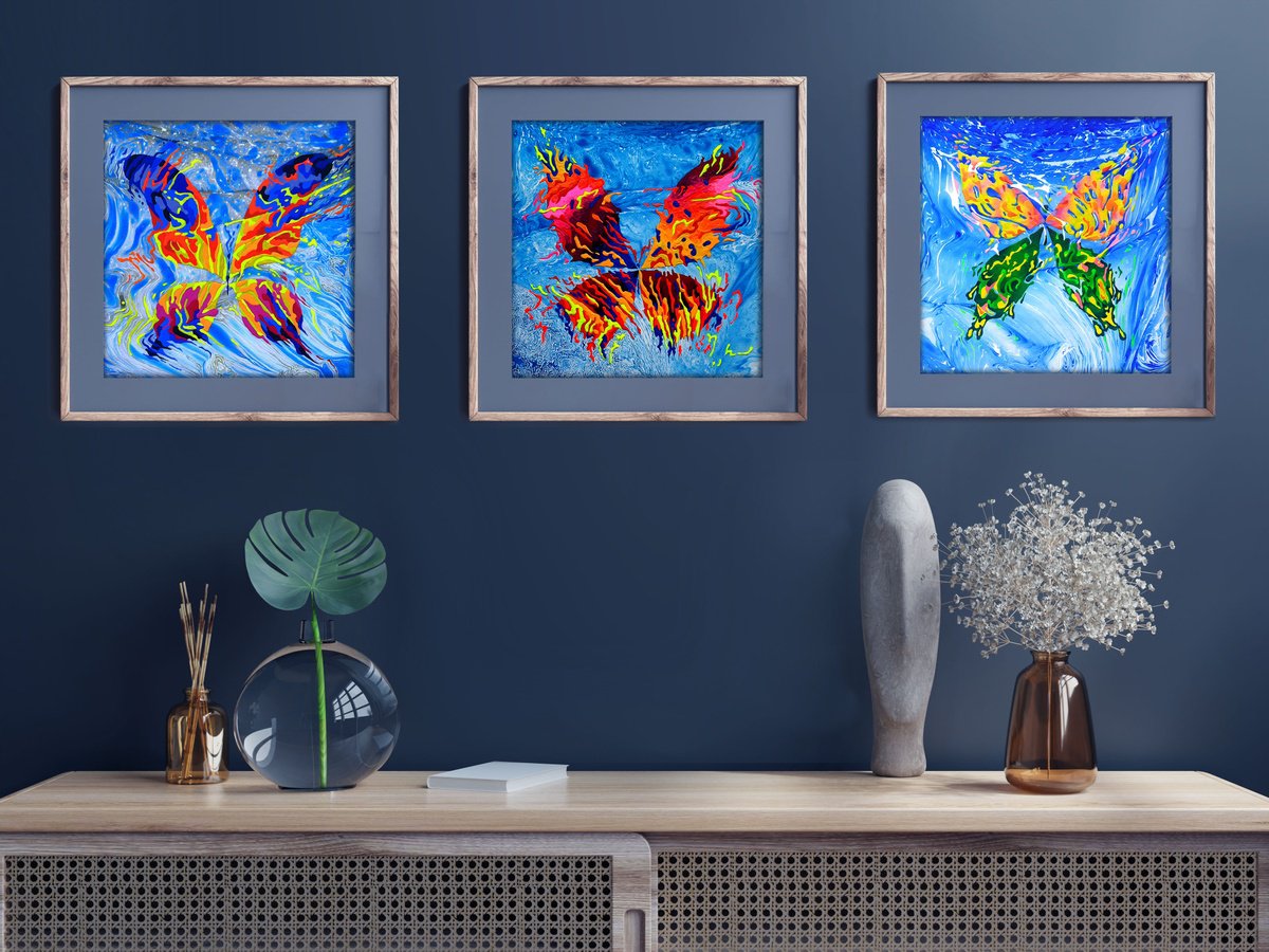 Set Of 3 «Blue Space» By Mariia Raskin, 30 X 10, Artwork For Sale On Artfinder