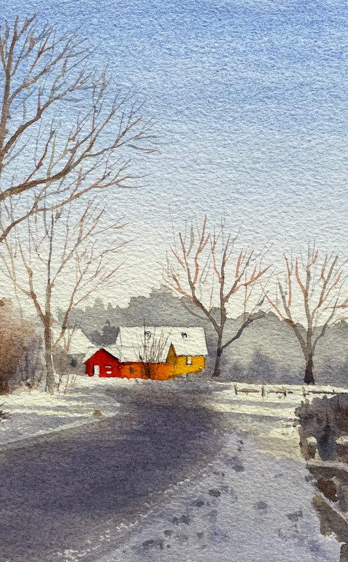 Cottages in the snow by Shelly Du