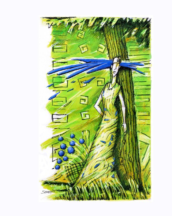 Spring Greenery, Blue Flowers