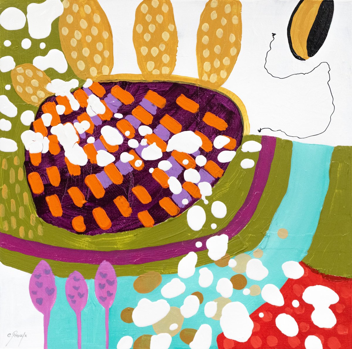 Abstract Painting By Chantal Proulx, 24 X 24, Tournesol, Original Artwork