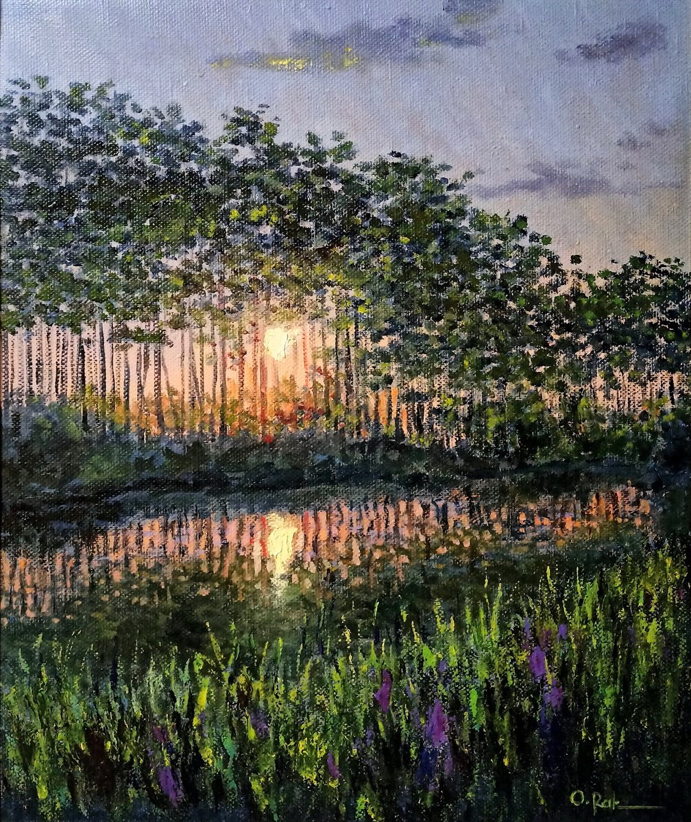 Impressionistic Landscape Oil Painting By Oleh Rak, 20 X 24", Pond On The Edge Of The Forest, Original Artwork