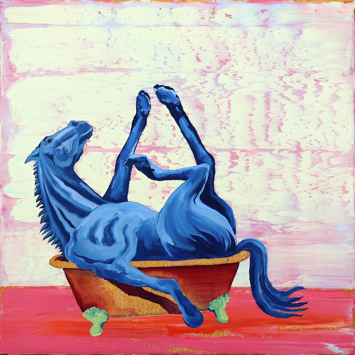 Surrealistic Animal Oil Painting By Dominic Virtosu, 20 X 20, Magic Blue, Original Artwork