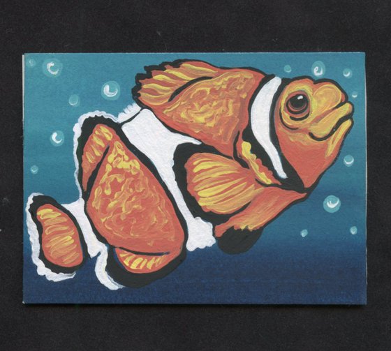 ACEO ATC Original Painting Wildlife Clown Fish Ocean Art-Carla Smale