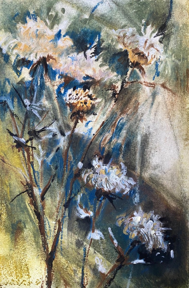 herbs - oil pastels on watercolored paper by Anna Boginskaia