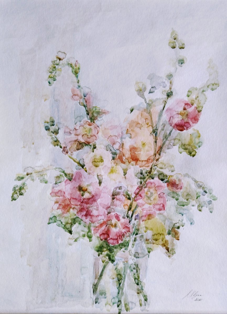 Mallows 50 x 70 cm. Original watercolour painting 2020 by Elena Klyan
