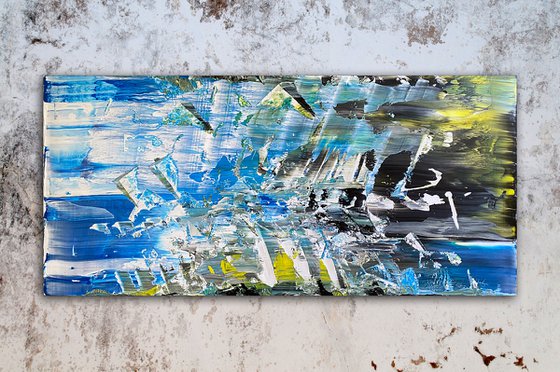 "Everybody Was Kung Fu Fighting" - FREE USA SHIPPING - Original PMS Abstract Acrylic Painting On Recycled Wooden Desk Panel - 55" x 26"