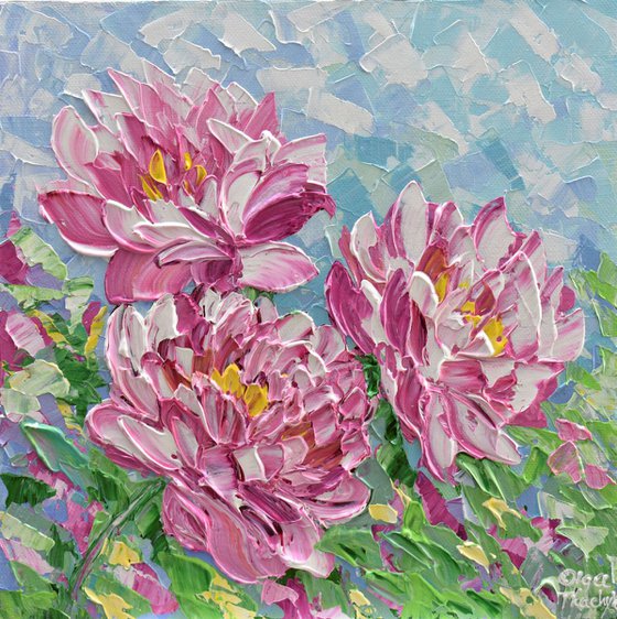 Pink Peony - Impasto Floral Artwork