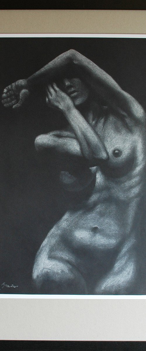 White pastel on black. by Rumen Spasov