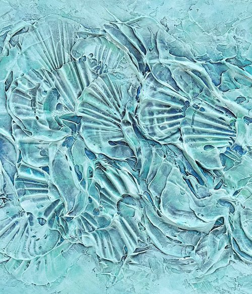 FOREVER IN A MOMENT. Abstract Blue, Teal Textured Painting by Sveta Osborne