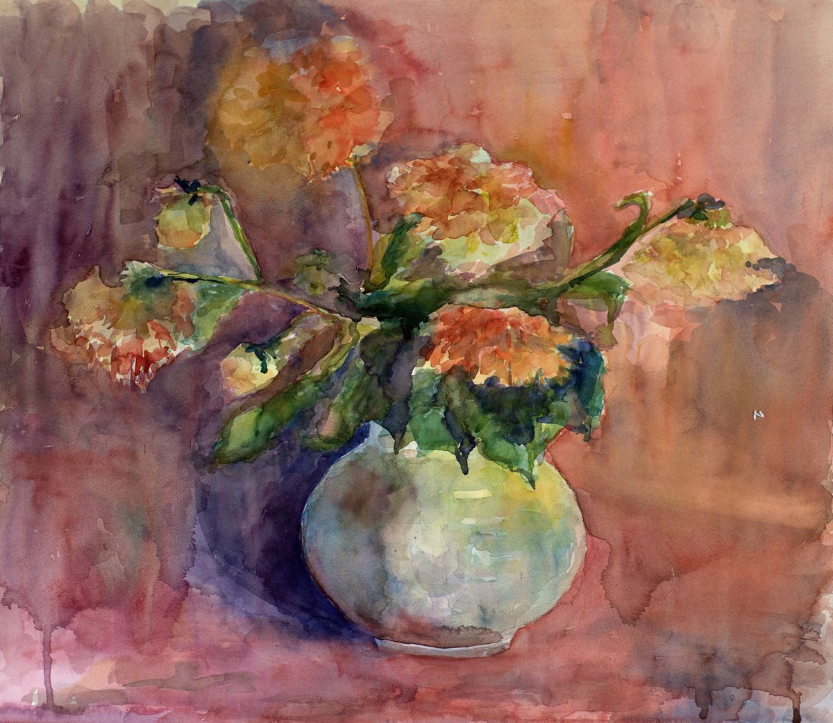 Impressionistic Still Life Watercolour By Oleksandra Skrypchenko, 20 X 19", Tranquil Blossoms, Original Artwork