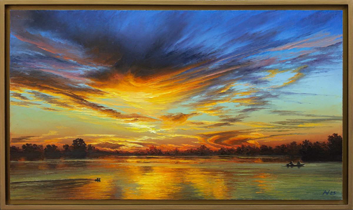 Impressionistic Landscape Oil Painting By Oleksii Vylusk, 29 X 17", Twilight 19, Original Artwork